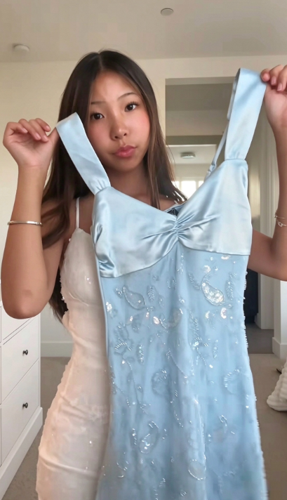 Blue Beaded Short Homecoming Dress,Chiffon Birthday Party Dress ED10979