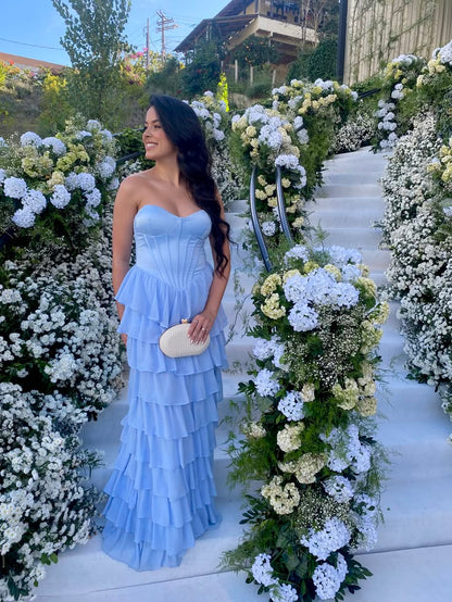 Sweetheart Blue Prom Dresses A-line Long Chiffon Evening Gowns ED10983