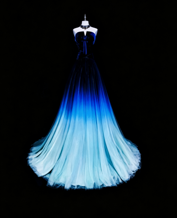 Strapless Blue Prom Dresses A-line Long Tulle Evening Gowns ED10985