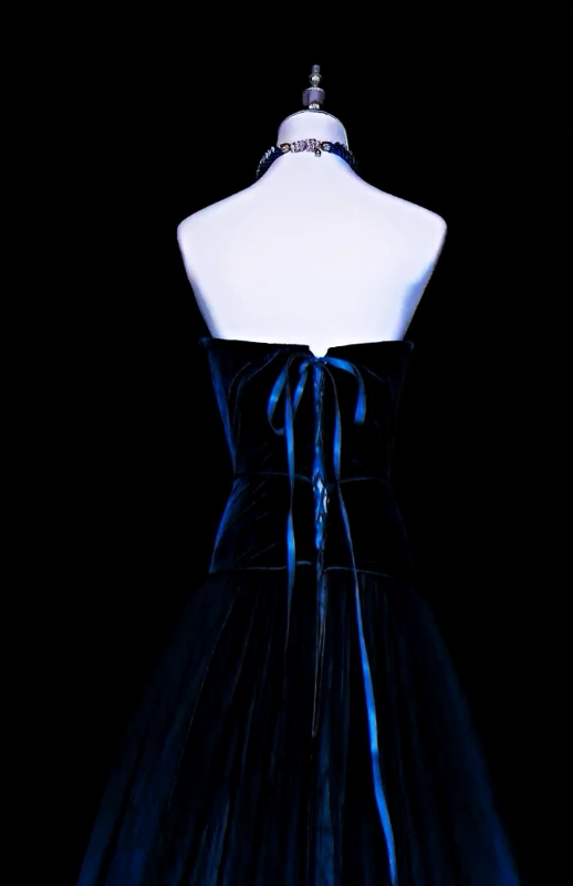 Strapless Blue Prom Dresses A-line Long Tulle Evening Gowns ED10985