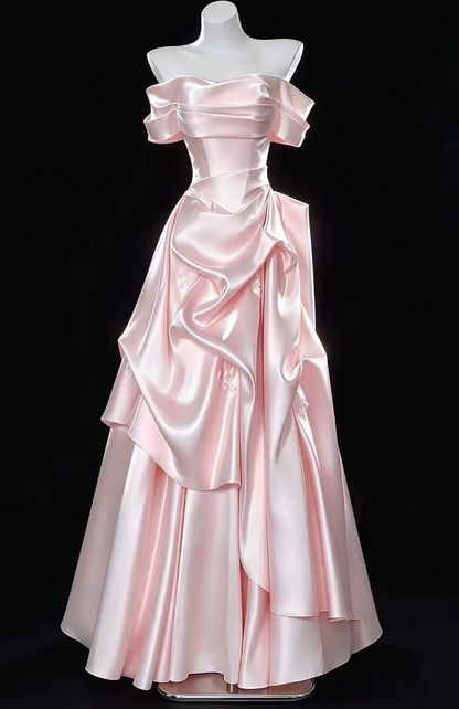Pink Prom Dresses  A-Line Long Satin Evening Gowns ED10989