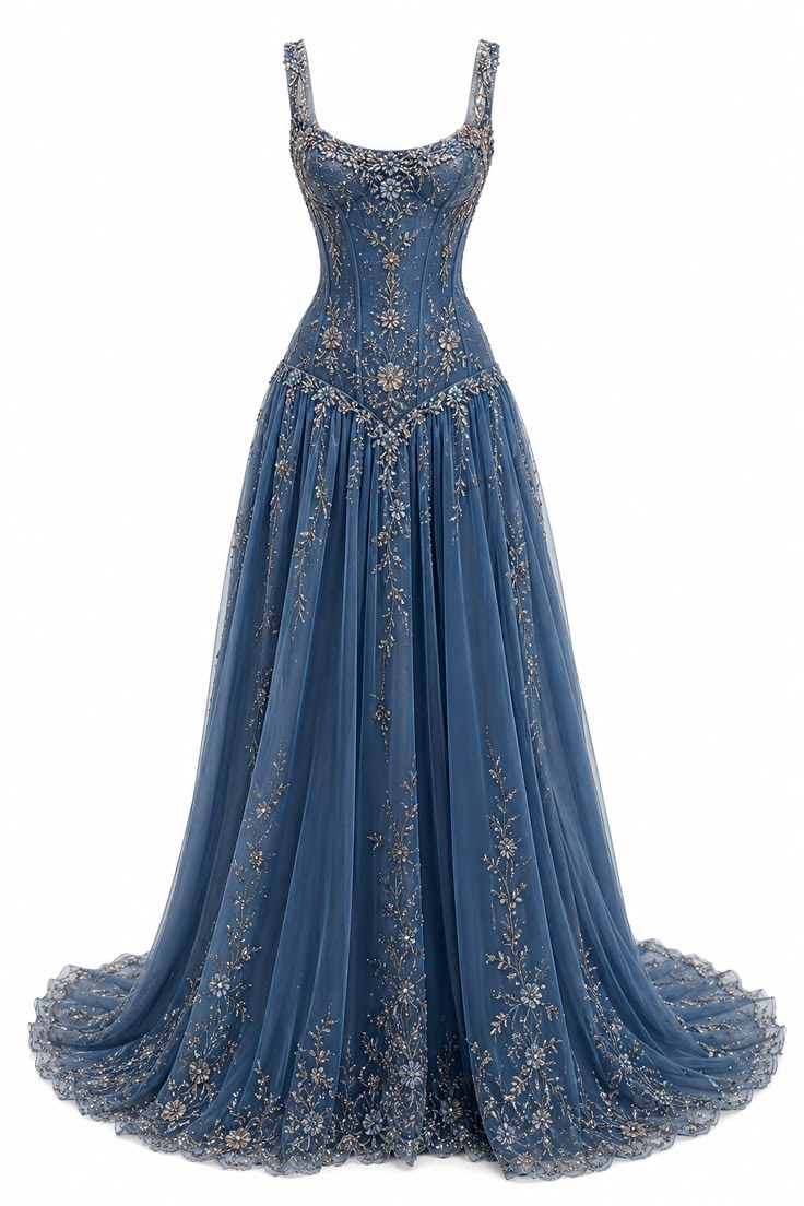 Navy Blue Prom Dresses A-Line Long Tulle Evening Gowns ED10991