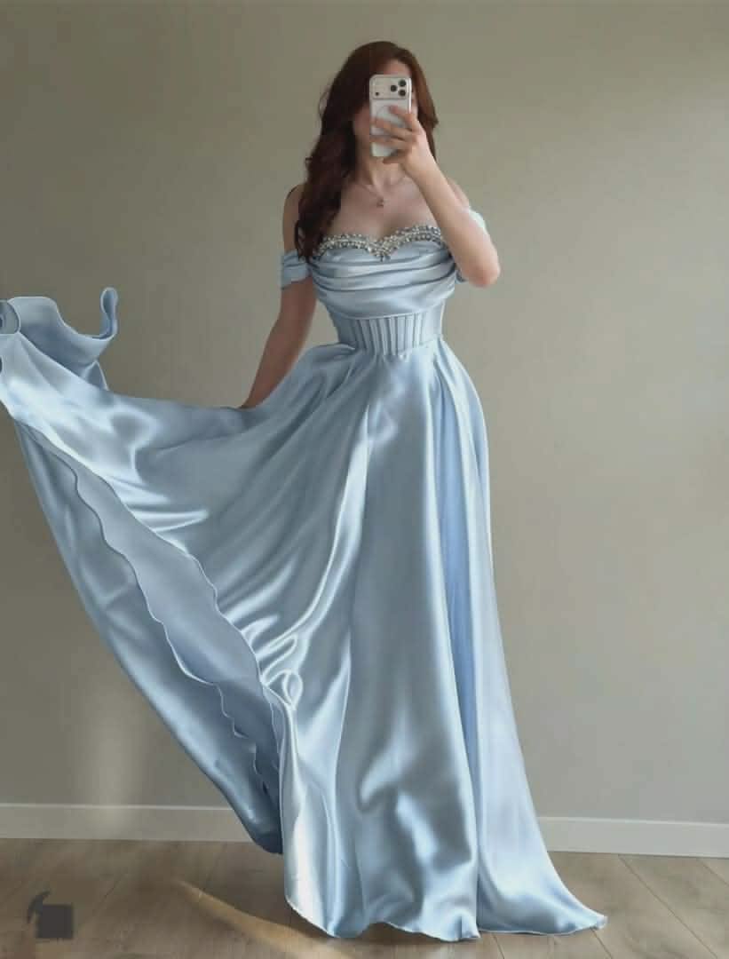 Blue Prom Dresses A-Line Long Satin Evening Gowns ED10994