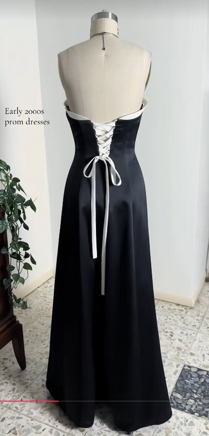 Black Prom Dresses Sheath Long Satin Evening Gowns ED10995
