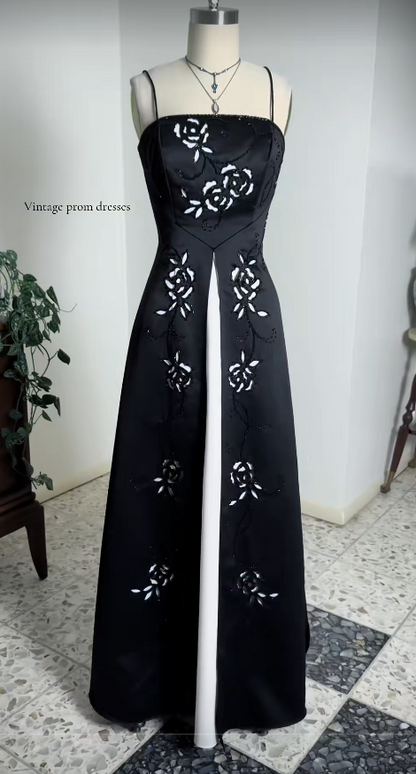 Black Prom Dresses Sheath Long Satin Evening Gowns ED10996