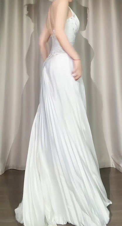 Weiße Abschlussballkleider Etui Lang Chiffon Abendkleider ED11004
