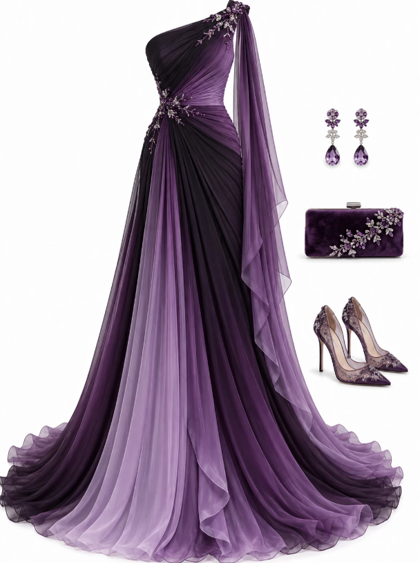 Purple Prom Dresses Sheath Long Tulle Evening Gowns ED11009