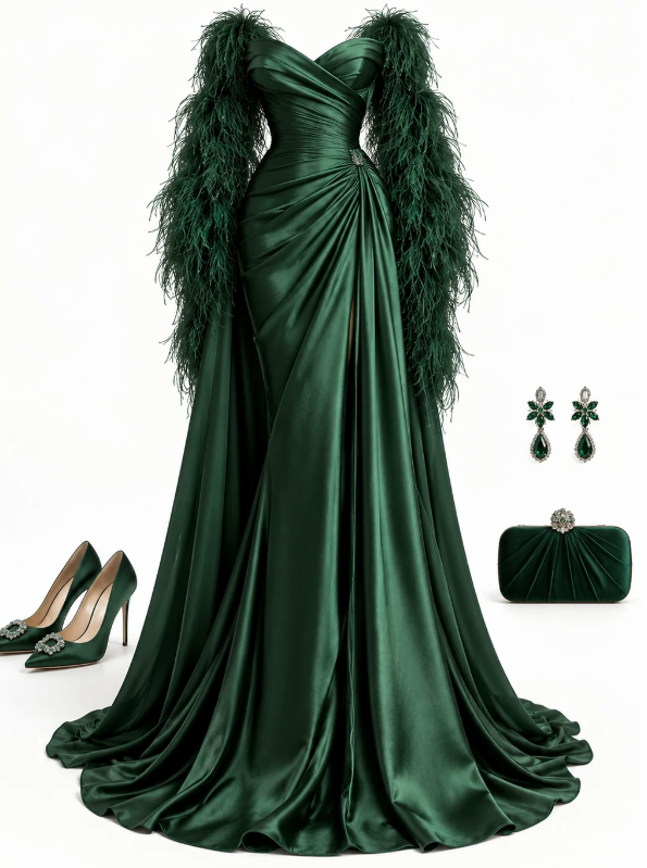 Dark Green Prom Dresses A-Line Long Satin Evening Gowns ED11010