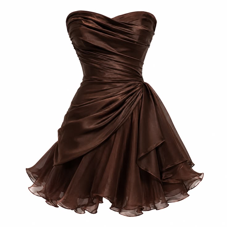 Braunes trägerloses kurzes Homecoming-Kleid, Chiffon-Kleid für Geburtstagsfeiern ED11020