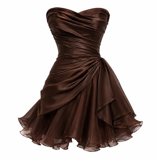 Brown Strapless Short Homecoming Dress Chiffon Birthday Party Dress ED11020