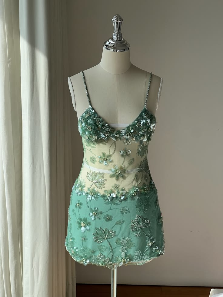 Mint Green Straps Short Homecoming Dress Tulle Sequins Birthday Party Dress ED11022