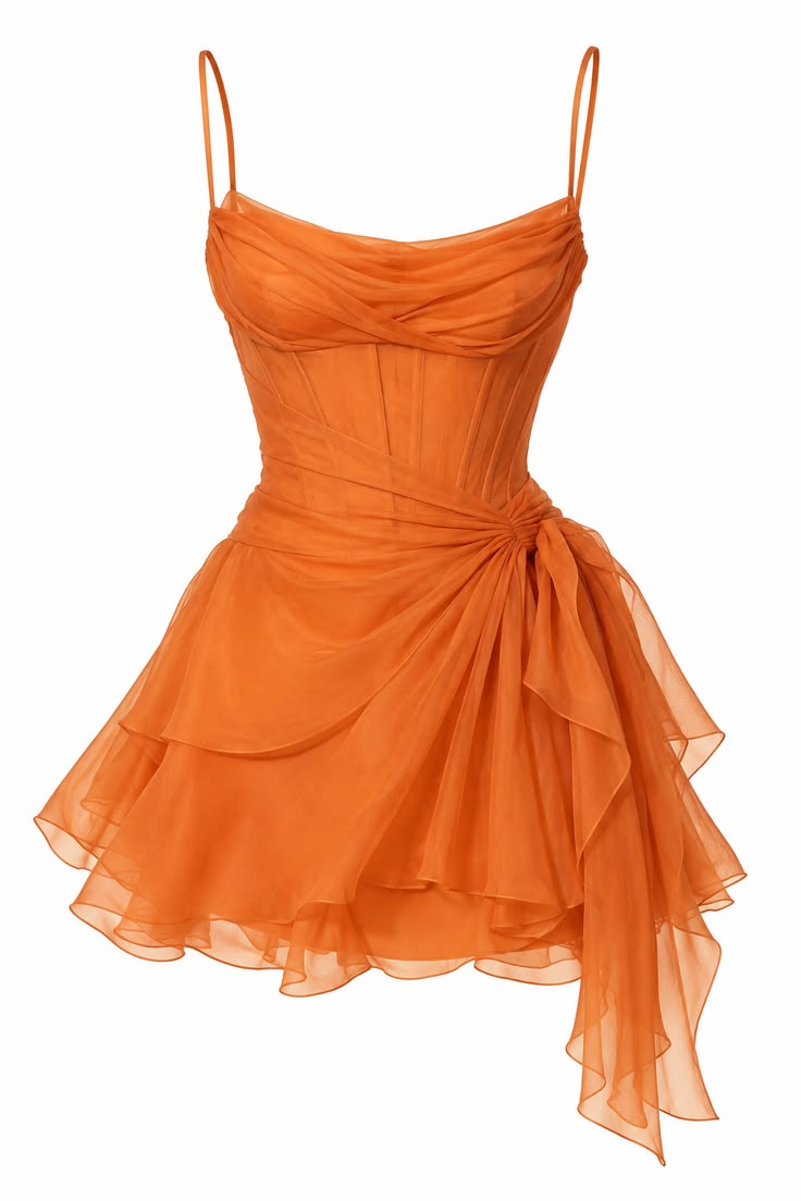 Kurzes orangefarbenes A-Linien-Chiffonkleid für Heimkehrfeier oder Geburtstagsparty ED11024