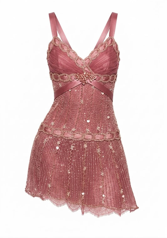 Pink Beaded Short Homecoming Dress Sheath Birthday Party Dress ED11025