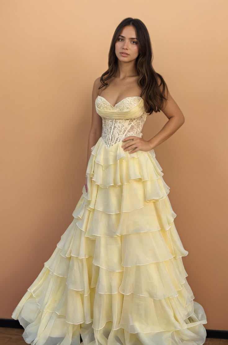 Gelbes Chiffon-Ballkleid A-Linie langes Abendkleid ED11026