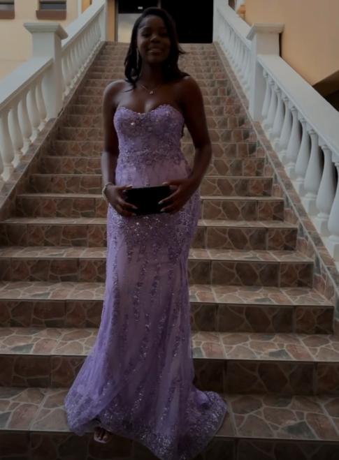 Purple Beaded Prom Dress Sheath Long Tulle Evening Dress ED11027