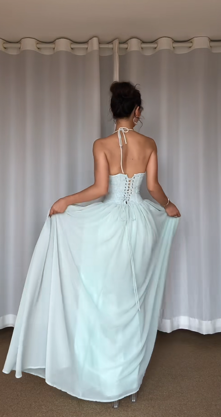 Tiffany Blue Prom Dress Sheath Long Chiffon Evening Dress ED11028