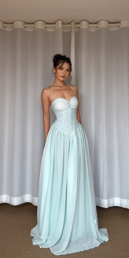 Tiffany Blue Prom Dress Sheath Long Chiffon Evening Dress ED11028