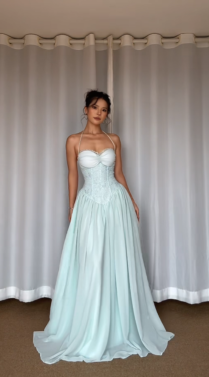 Tiffany Blue Prom Dress Sheath Long Chiffon Evening Dress ED11028
