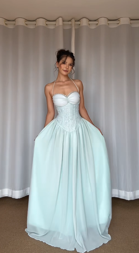Tiffany Blue Prom Dress Sheath Long Chiffon Evening Dress ED11028