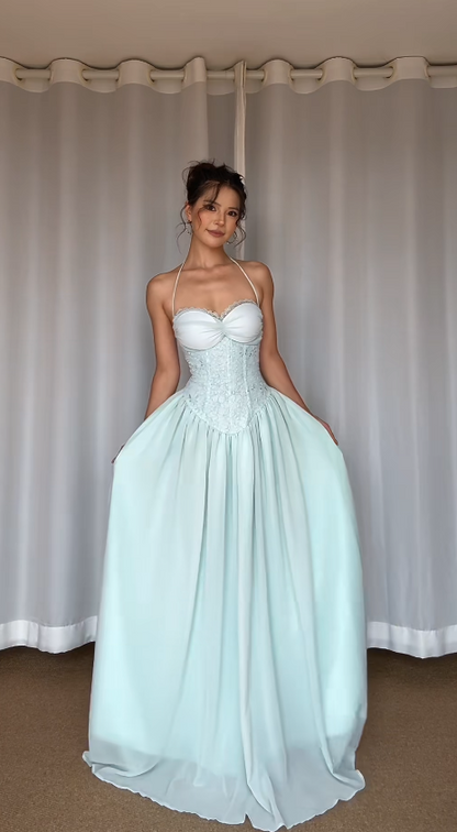 Tiffany Blue Prom Dress Sheath Long Chiffon Evening Dress ED11028