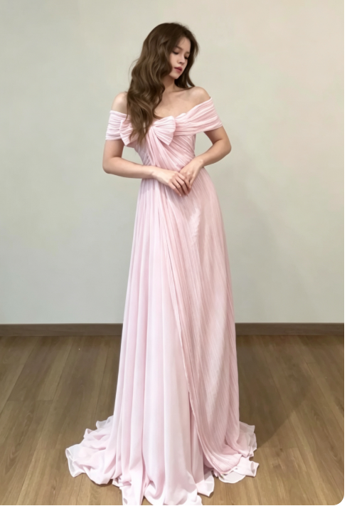 Schulterfreies rosafarbenes Abiballkleid Etui-langes Chiffon-Abendkleid ED11029