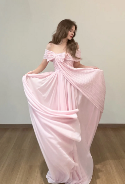 Schulterfreies rosafarbenes Abiballkleid Etui-langes Chiffon-Abendkleid ED11029