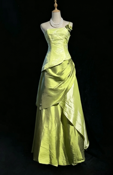 Strapless Green Prom Dress Sheath Long Satin Evening Dress ED11030
