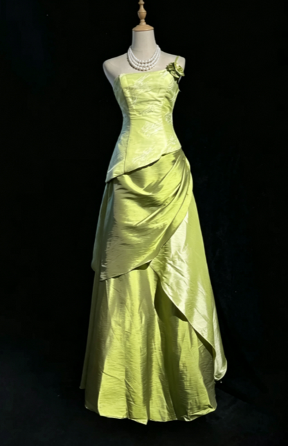 Strapless Green Prom Dress Sheath Long Satin Evening Dress ED11030