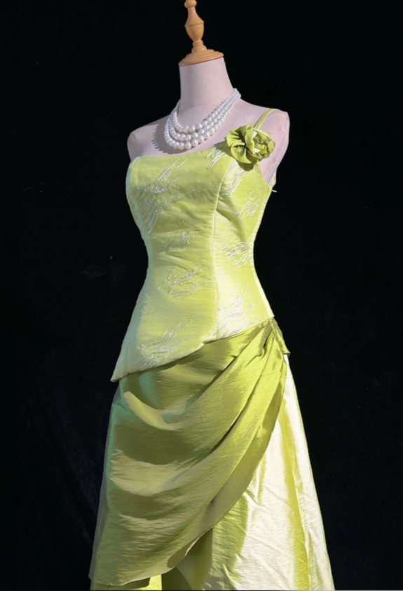 Strapless Green Prom Dress Sheath Long Satin Evening Dress ED11030