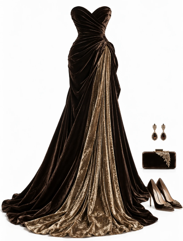 Brown Prom Dress Sheath Velvet Long Evening Dress ED11037