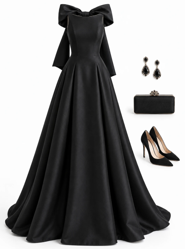 Black Prom Dress A-Line Satin Long Evening Dress ED11040