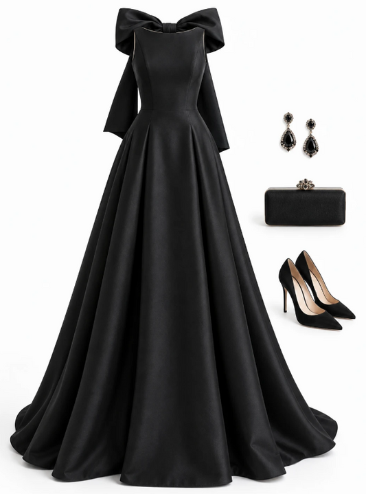 Black Prom Dress A-Line Satin Long Evening Dress ED11040