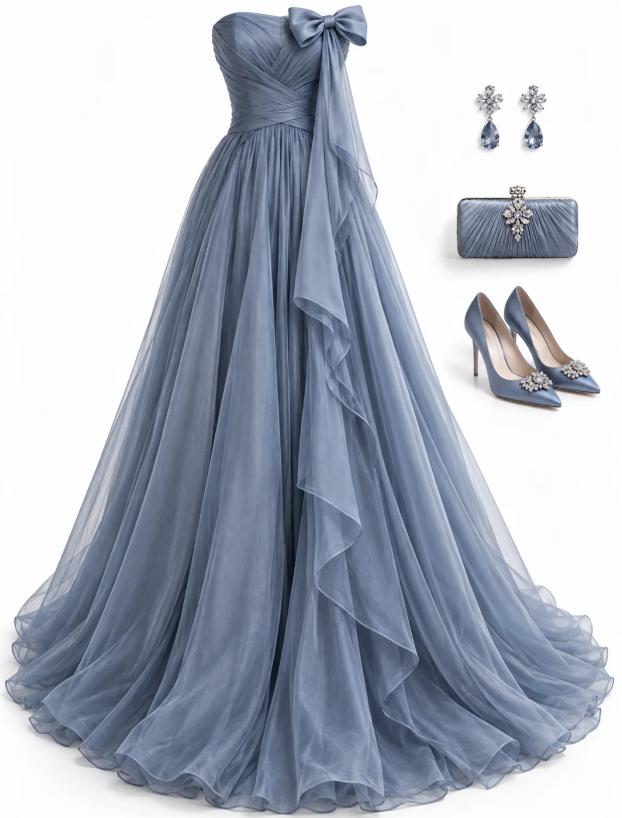 Blue Prom Dress A-Line Tulle Long Evening Dress ED11041