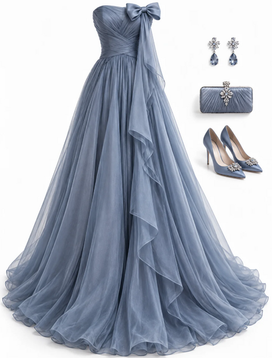 Blue Prom Dress A-Line Tulle Long Evening Dress ED11041