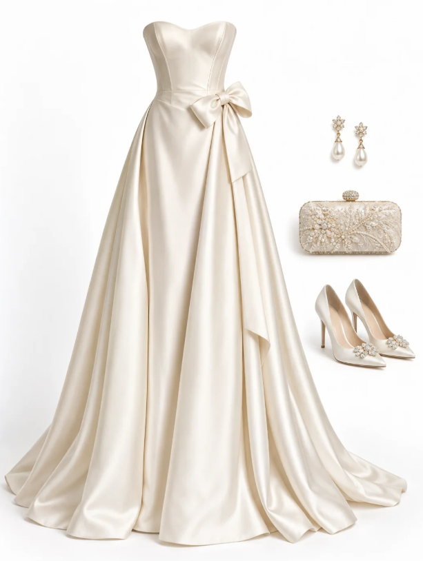 Weißes Abschlussballkleid A-Linie Satin langes Abendkleid ED11042