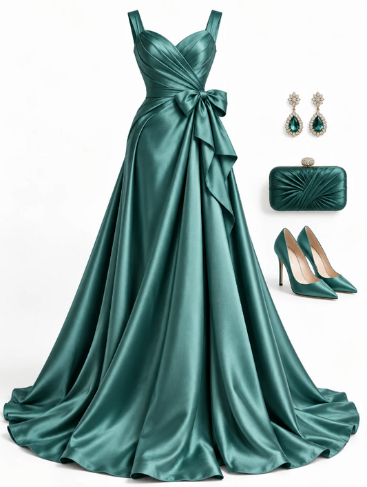 Teal Prom Dress A-Line Satin Long Evening Dress ED11043