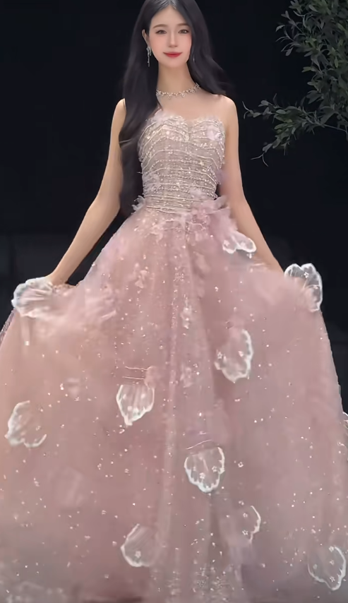 Pink Prom Dress A-Line Tulle Long Evening Dress ED11048