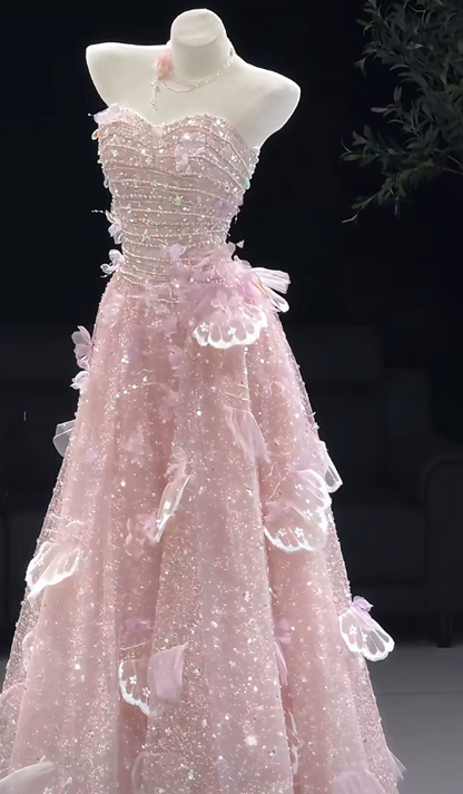 Pink Prom Dress A-Line Tulle Long Evening Dress ED11048