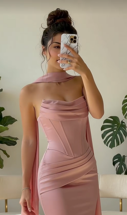 Pink Prom Dress Sheath Satin Long Evening Dress ED11049
