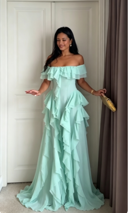 Robe de bal fourreau bleu Tiffany en mousseline longue robe de soirée ED11051