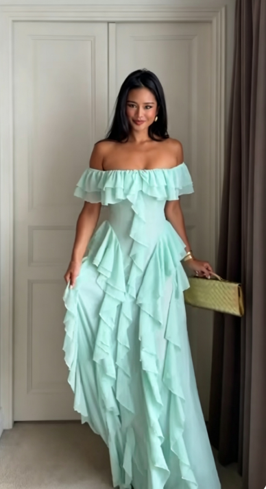 Robe de bal fourreau bleu Tiffany en mousseline longue robe de soirée ED11051