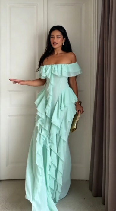 Robe de bal fourreau bleu Tiffany en mousseline longue robe de soirée ED11051