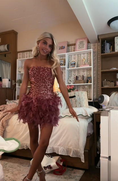 Rosa kurzes Heimkehr-Kleid Etuikleid mit Pailletten Geburtstagsparty-Kleid ED11055
