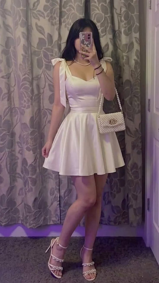White Short Homecoming Dresses A-Line Satin Birthday Party Dress ED11062