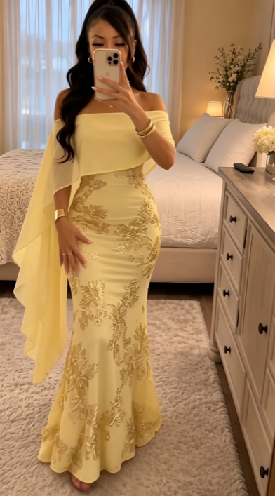 Robe de bal jaune moulante, robe de soirée longue en mousseline ED11066