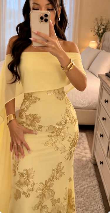 Robe de bal jaune moulante, robe de soirée longue en mousseline ED11066