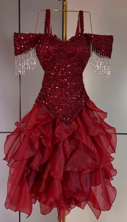 Burgundy Short Homecoming Dress Sheath Sequins Birthday Dress ED11077