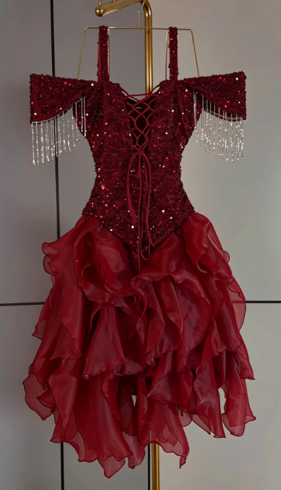 Burgundy Short Homecoming Dress Sheath Sequins Birthday Dress ED11077