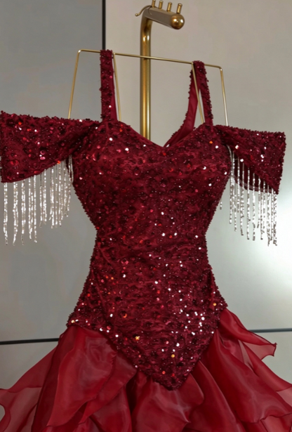 Burgundy Short Homecoming Dress Sheath Sequins Birthday Dress ED11077
