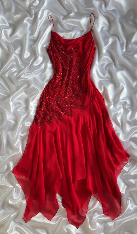 Robe de bal courte rouge ornée de perles, coupe fourreau en mousseline, robe d'anniversaire ED11079